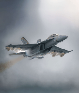 Military plane against a gray sky