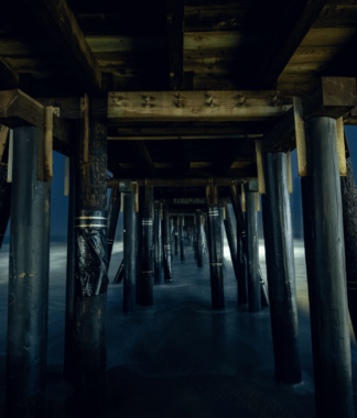 View of supports from underneath a boardwalk
